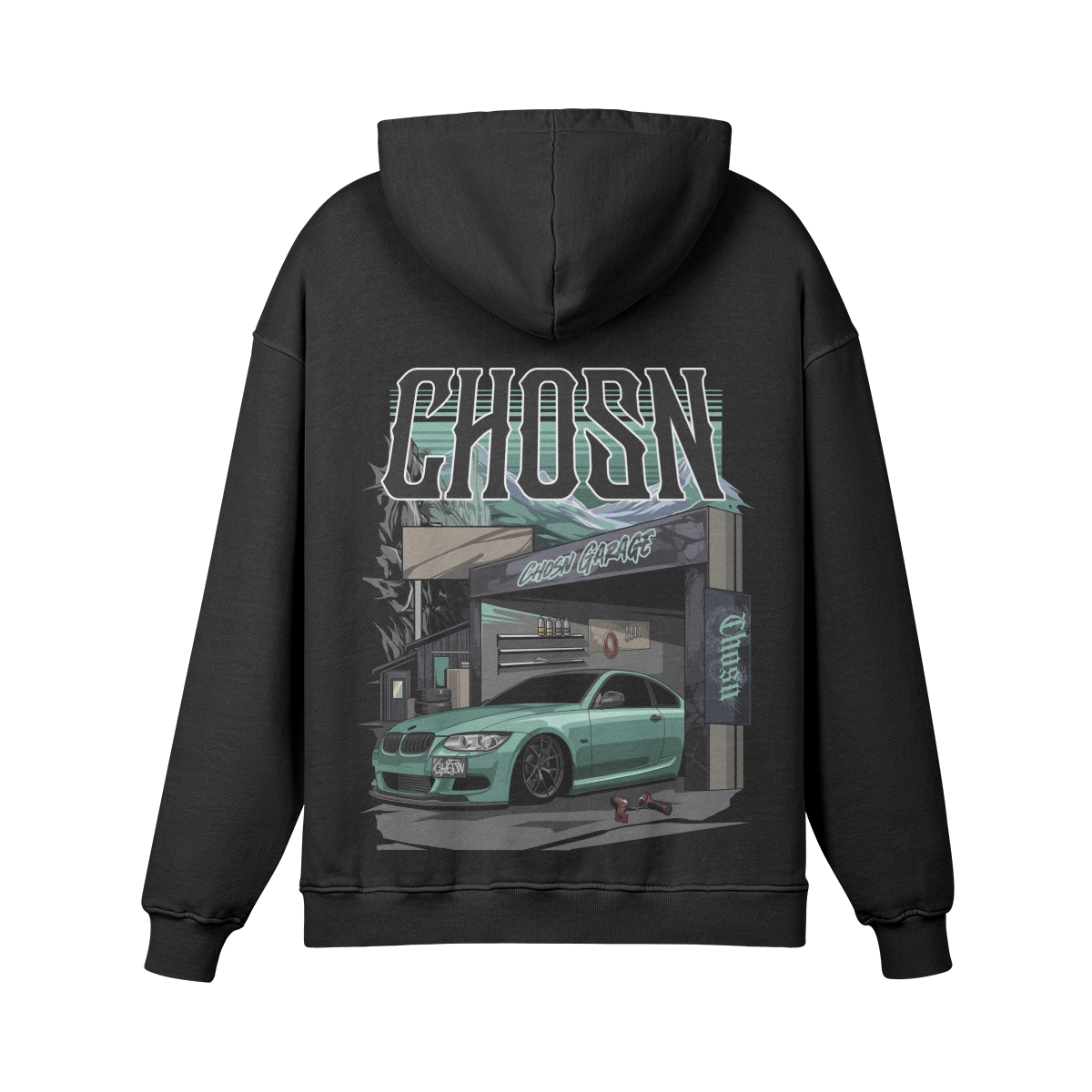 Sudadera con capucha de peso pesado "CHOP SHOP"