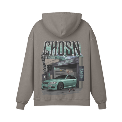 Sudadera con capucha de peso pesado "CHOP SHOP"